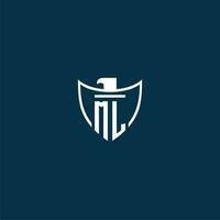 ML initial monogram logo for shield with eagle image vector design