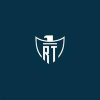RT initial monogram logo for shield with eagle image vector design
