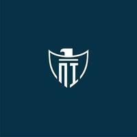 NI initial monogram logo for shield with eagle image vector design