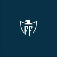 FF initial monogram logo for shield with eagle image vector design