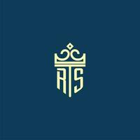 RS initial monogram shield logo design for crown vector image