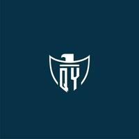 QY initial monogram logo for shield with eagle image vector design