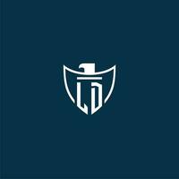 LD initial monogram logo for shield with eagle image vector design