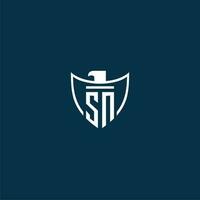 SN initial monogram logo for shield with eagle image vector design