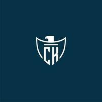 CK initial monogram logo for shield with eagle image vector design