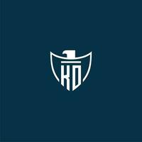 KO initial monogram logo for shield with eagle image vector design