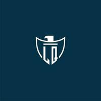 LQ initial monogram logo for shield with eagle image vector design