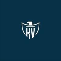 KV initial monogram logo for shield with eagle image vector design