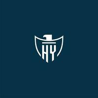HY initial monogram logo for shield with eagle image vector design