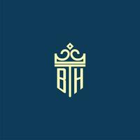 BH initial monogram shield logo design for crown vector image