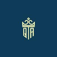 QA initial monogram shield logo design for crown vector image