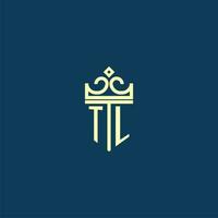 TL initial monogram shield logo design for crown vector image