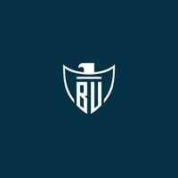 BU initial monogram logo for shield with eagle image vector design