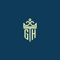 GH initial monogram shield logo design for crown vector image