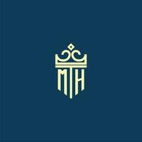 MH initial monogram shield logo design for crown vector image