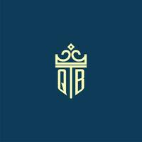 QB initial monogram shield logo design for crown vector image