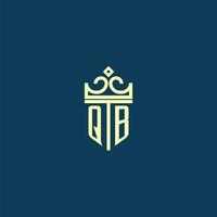 QB initial monogram shield logo design for crown vector image