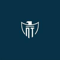 NT initial monogram logo for shield with eagle image vector design