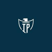 IP initial monogram logo for shield with eagle image vector design