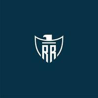 RR initial monogram logo for shield with eagle image vector design