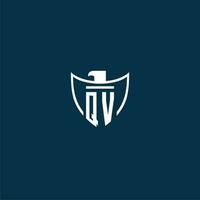 QV initial monogram logo for shield with eagle image vector design