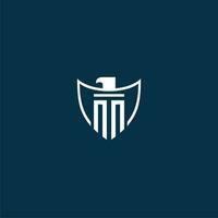 NN initial monogram logo for shield with eagle image vector design