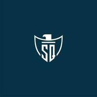 SQ initial monogram logo for shield with eagle image vector design