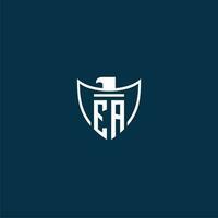 EA initial monogram logo for shield with eagle image vector design