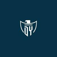 DY initial monogram logo for shield with eagle image vector design