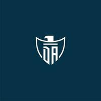 DA initial monogram logo for shield with eagle image vector design