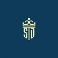 SD initial monogram shield logo design for crown vector image