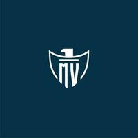 MV initial monogram logo for shield with eagle image vector design