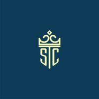 SC initial monogram shield logo design for crown vector image