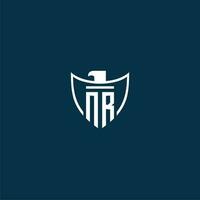 NR initial monogram logo for shield with eagle image vector design