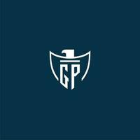 GP initial monogram logo for shield with eagle image vector design