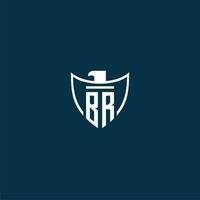 BR initial monogram logo for shield with eagle image vector design