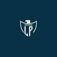 LP initial monogram logo for shield with eagle image vector design