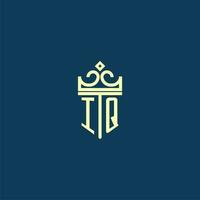 IQ initial monogram shield logo design for crown vector image