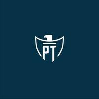 PT initial monogram logo for shield with eagle image vector design