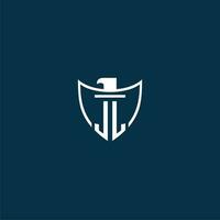 JL initial monogram logo for shield with eagle image vector design