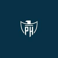 PH initial monogram logo for shield with eagle image vector design