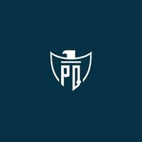 PQ initial monogram logo for shield with eagle image vector design