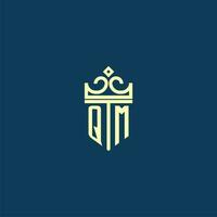 QM initial monogram shield logo design for crown vector image