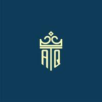 AQ initial monogram shield logo design for crown vector image