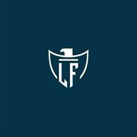 LF initial monogram logo for shield with eagle image vector design