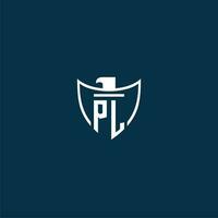 PL initial monogram logo for shield with eagle image vector design