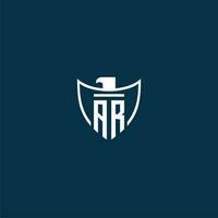 AR initial monogram logo for shield with eagle image vector design