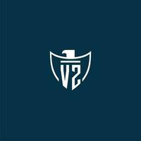 VZ initial monogram logo for shield with eagle image vector design