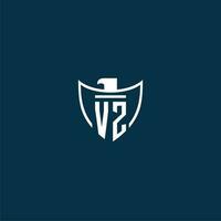 VZ initial monogram logo for shield with eagle image vector design