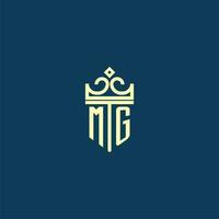 MG initial monogram shield logo design for crown vector image